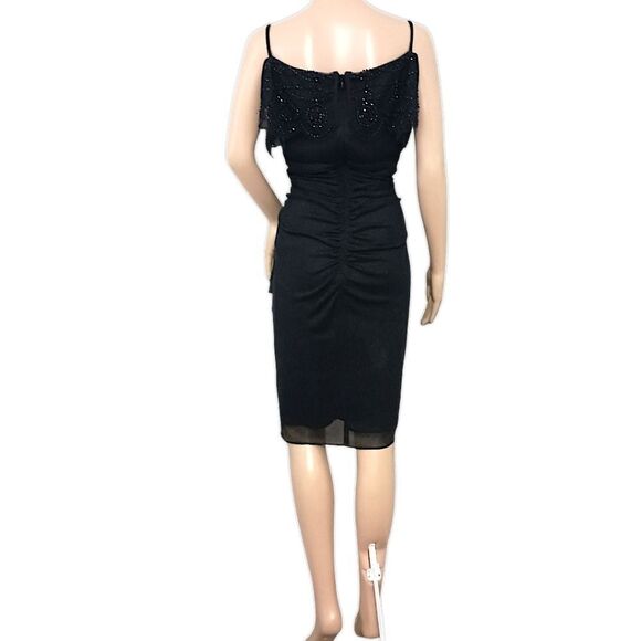 Witchy Sheer Overlay Dress Sz 16 XL Black Beaded Ruched Draped Whimsigoth Fairy. - Picture 4 of 16